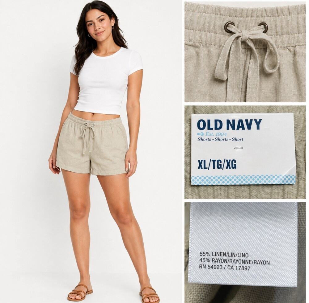 Old Navy Women's Linen Blend Drawstring Shorts Size XL Tan Coastal Vacation